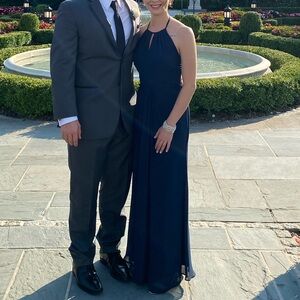 Chiffon halter dress navy